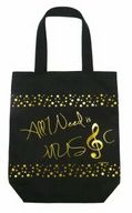 Fekete városi táska "All I need is music" arany színű felirattal